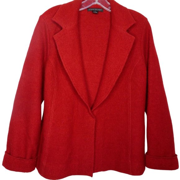 Vintage 90s Y2K Elena Solano Red Boiled Wool Jacket Coat M One Snap Shawl Collar - Picture 5 of 10